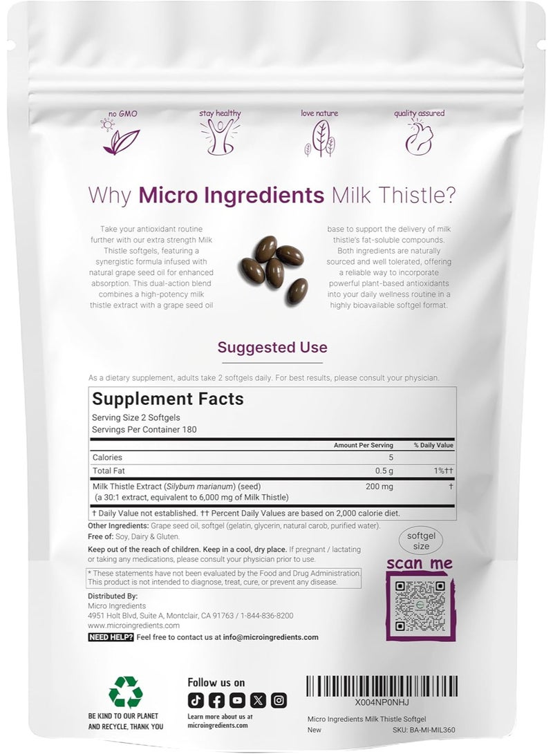 microingredients Milk Thistle Supplement 6,000mg 360 Softgels with Grape Seed Oil Highly Bioavailable Extract Liver Support & Detox Contains Active Silymarin - Image 2